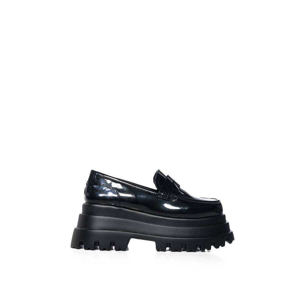 AZALEA WANG Aleo Platform Penny Loafer in Black Patent NEW